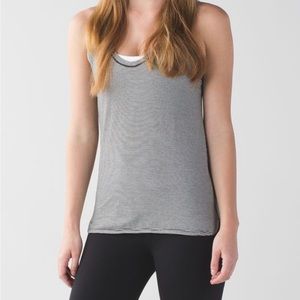 Lululemon Circadian V-neck Stretchy Knit Tank Top Black & White Stripe 12